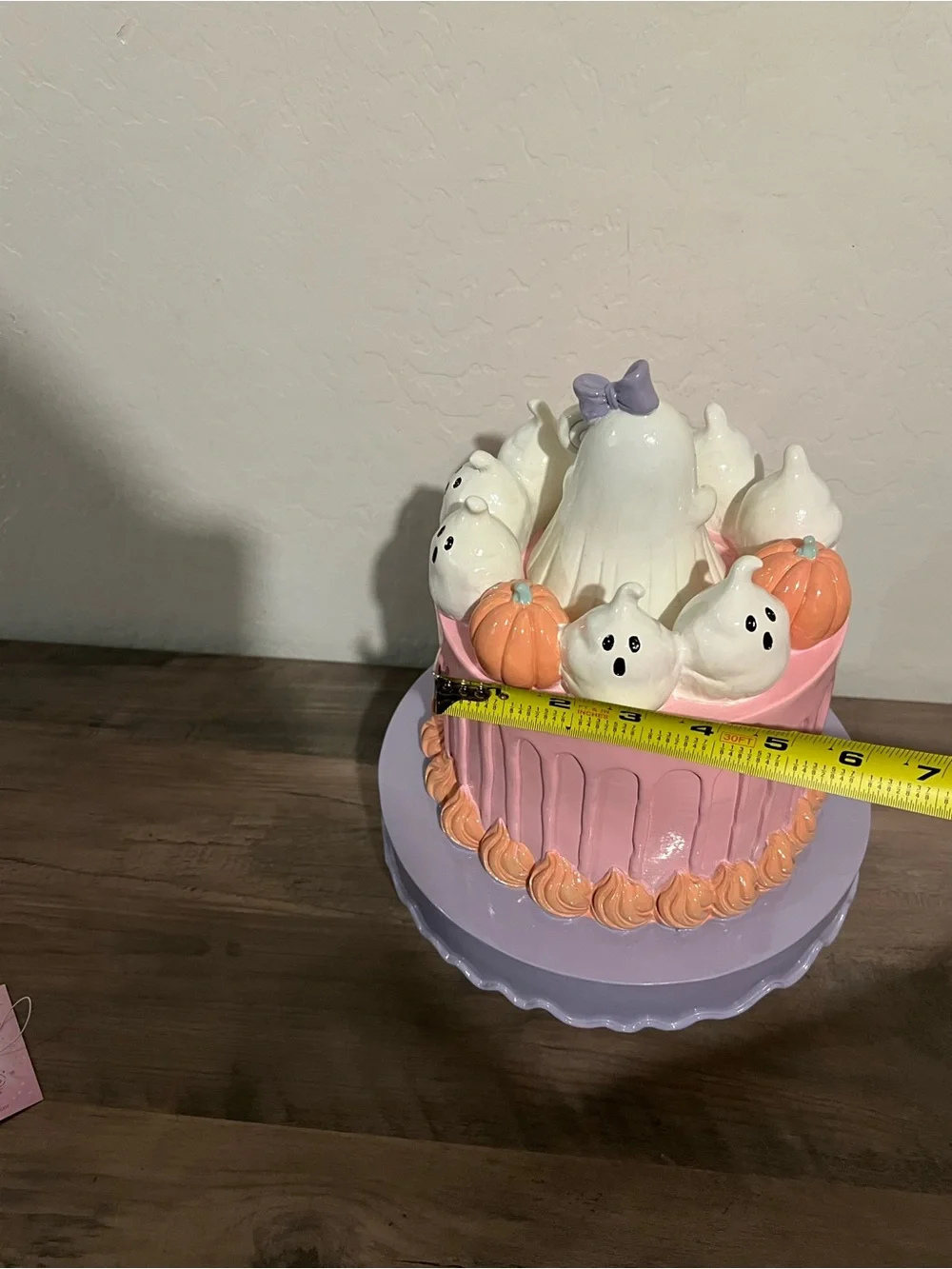 Halloween Ghost Bat & Pumpkin Cake Resin Table Decor Orange Pink & Purple
